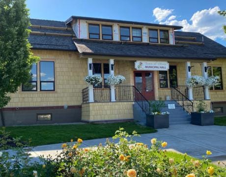 Yellow-and-black Town of Oliver Municipal Hall building